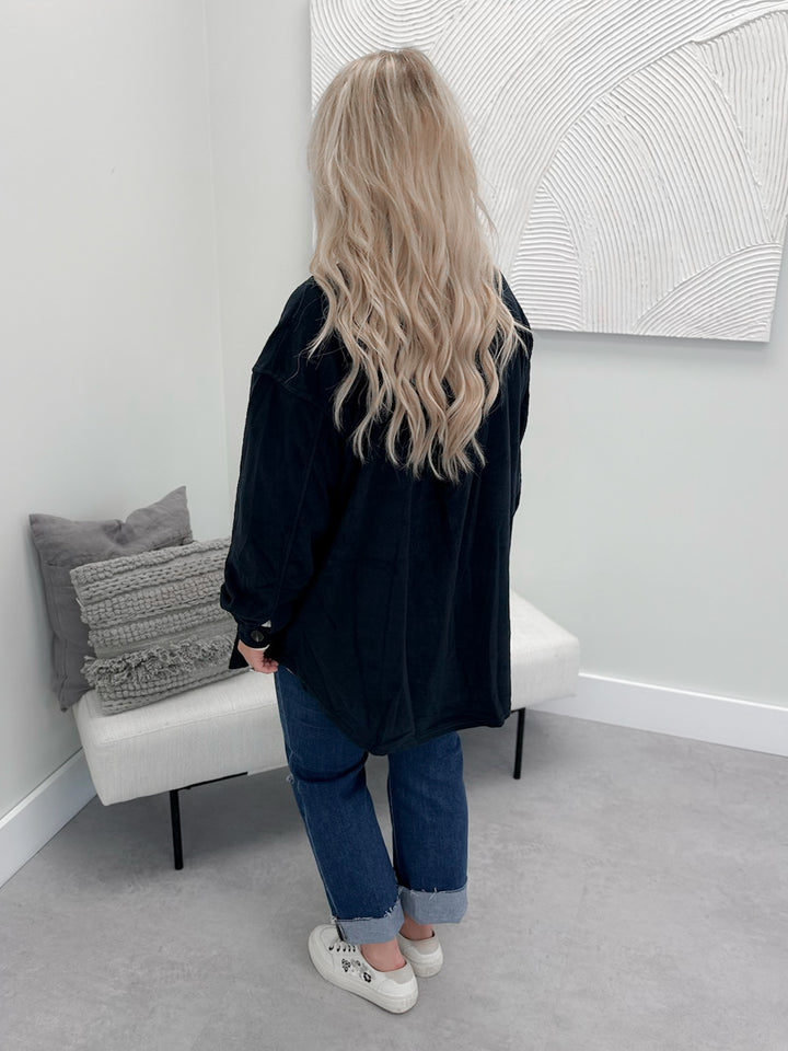 Comeback Fleece Shacket in Navy