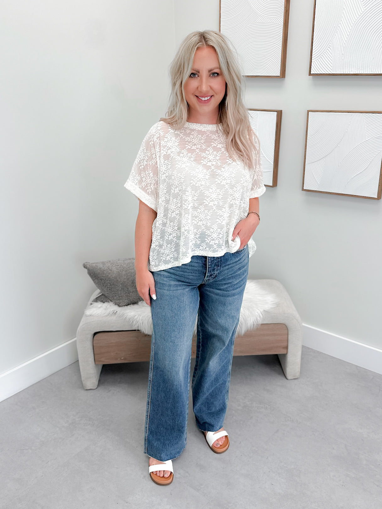 Kostas Lace Tee in Ivory