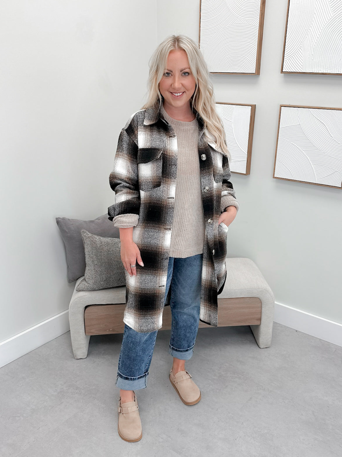 Sarella Plaid Shacket in Brown