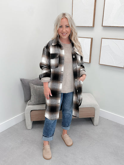 Sarella Plaid Shacket in Brown