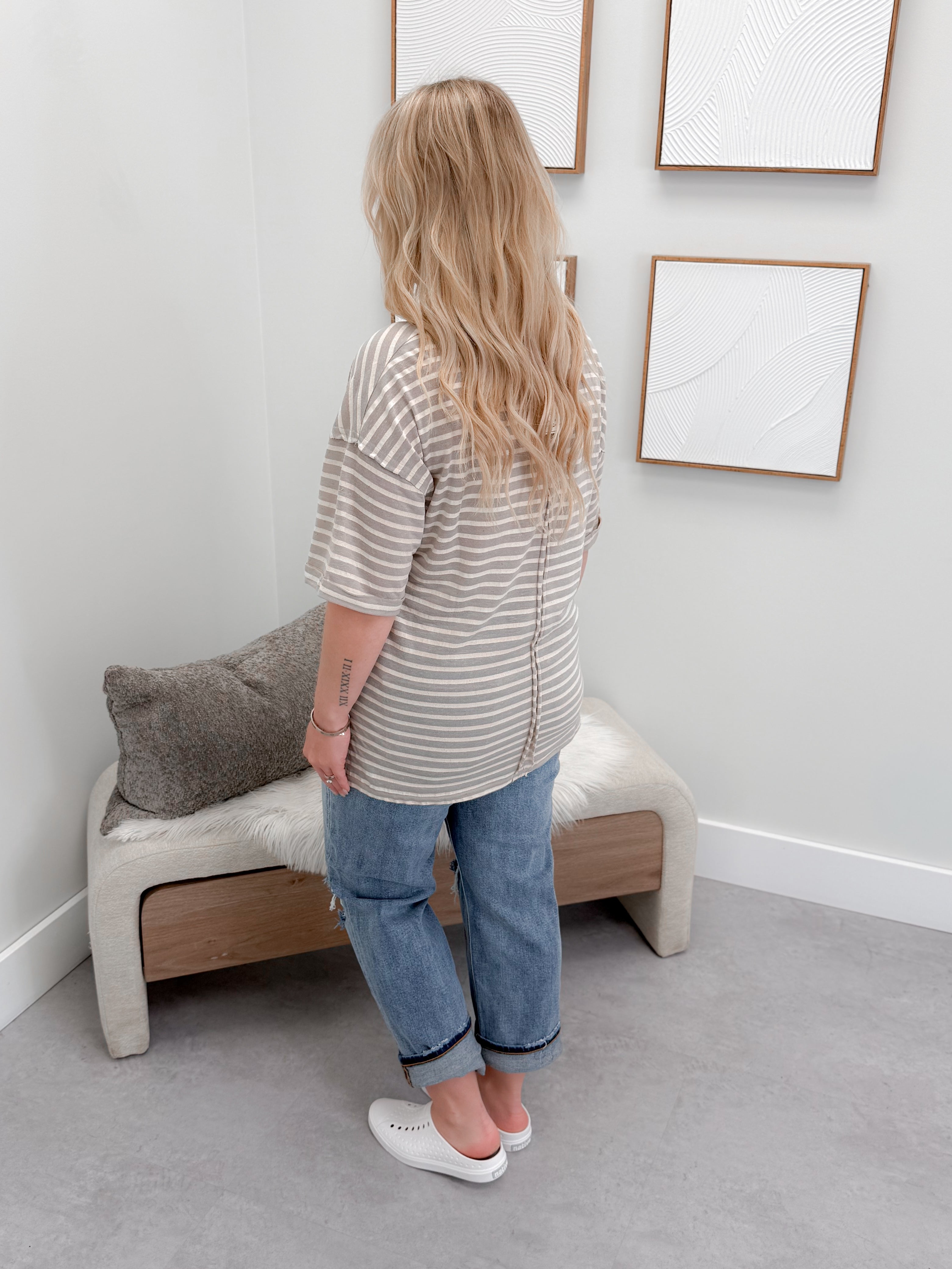 Camryn Tee in Grey Stripe