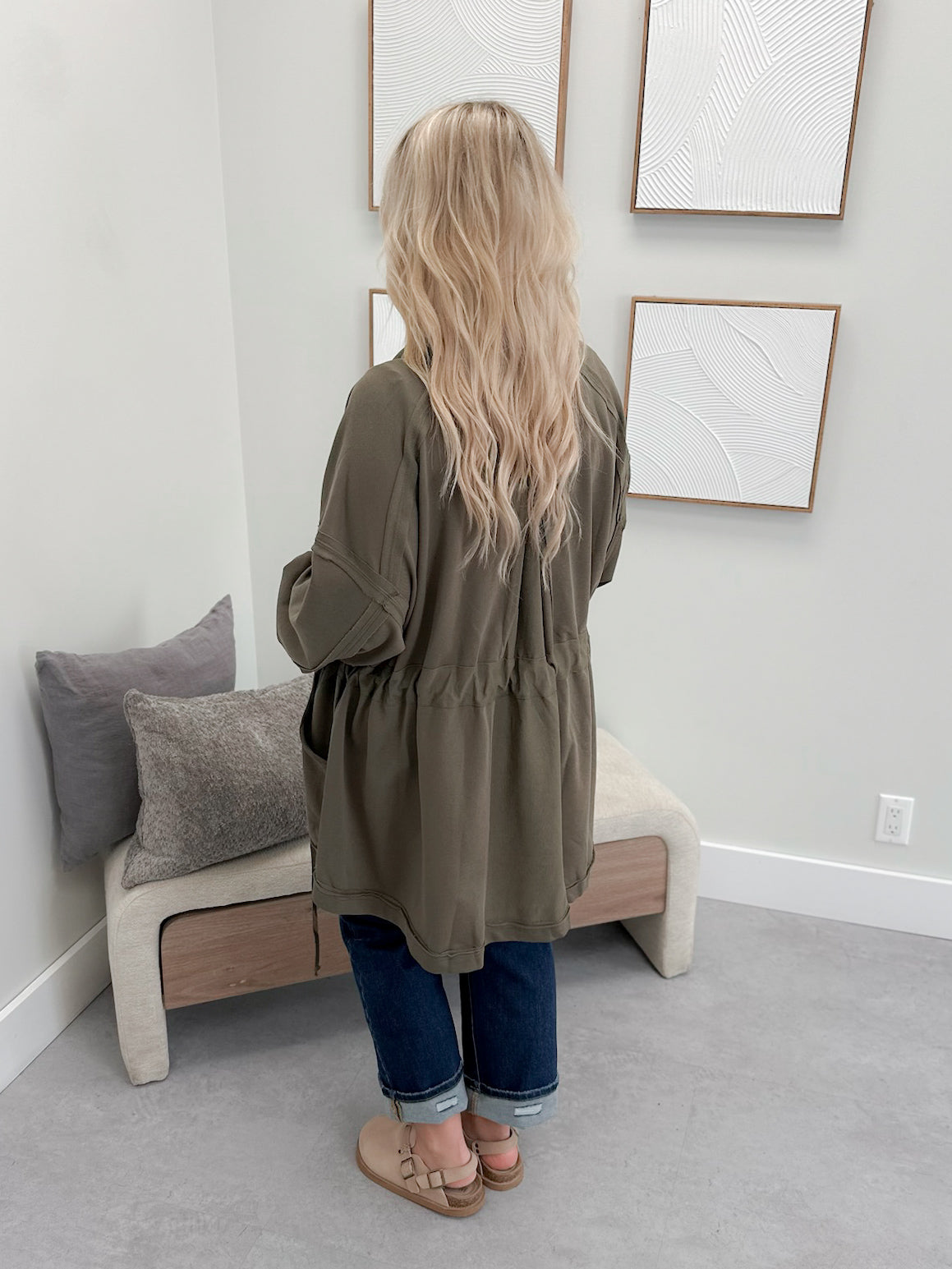 Oliver Open Front Tie Waist Cardigan in Olive
