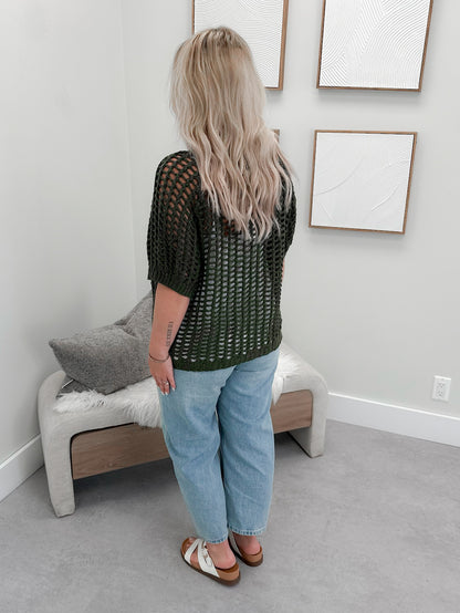 Sammy Open Knit Sweater in Olive