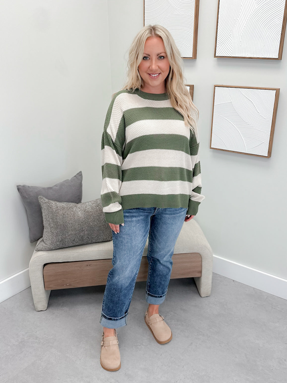Kira Striped Sweater in Olive