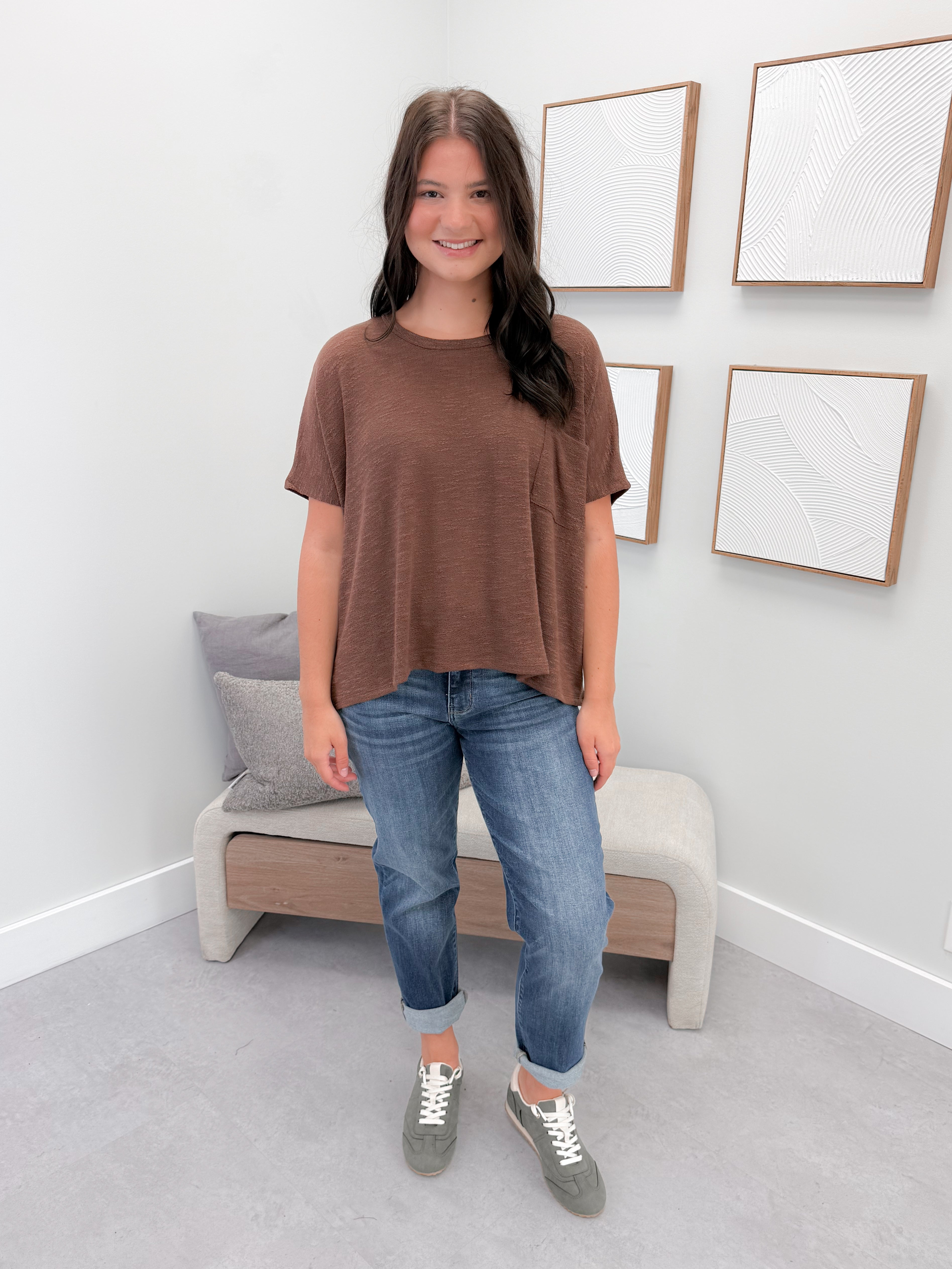 Aniston Slub Knit Tee in Brown