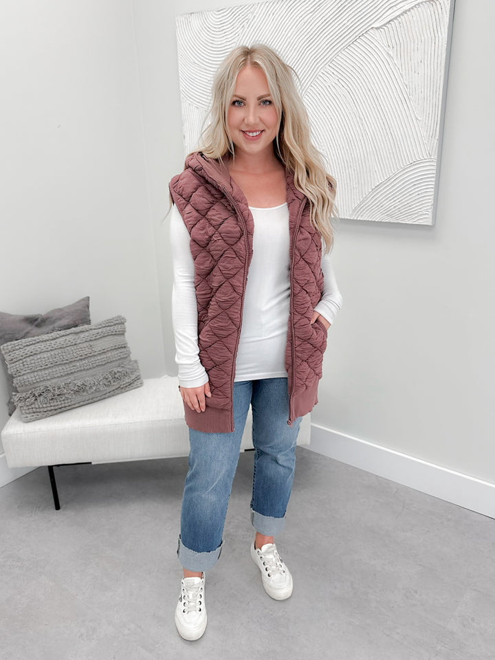 Marley Quilted Vest in  Rose Taupe