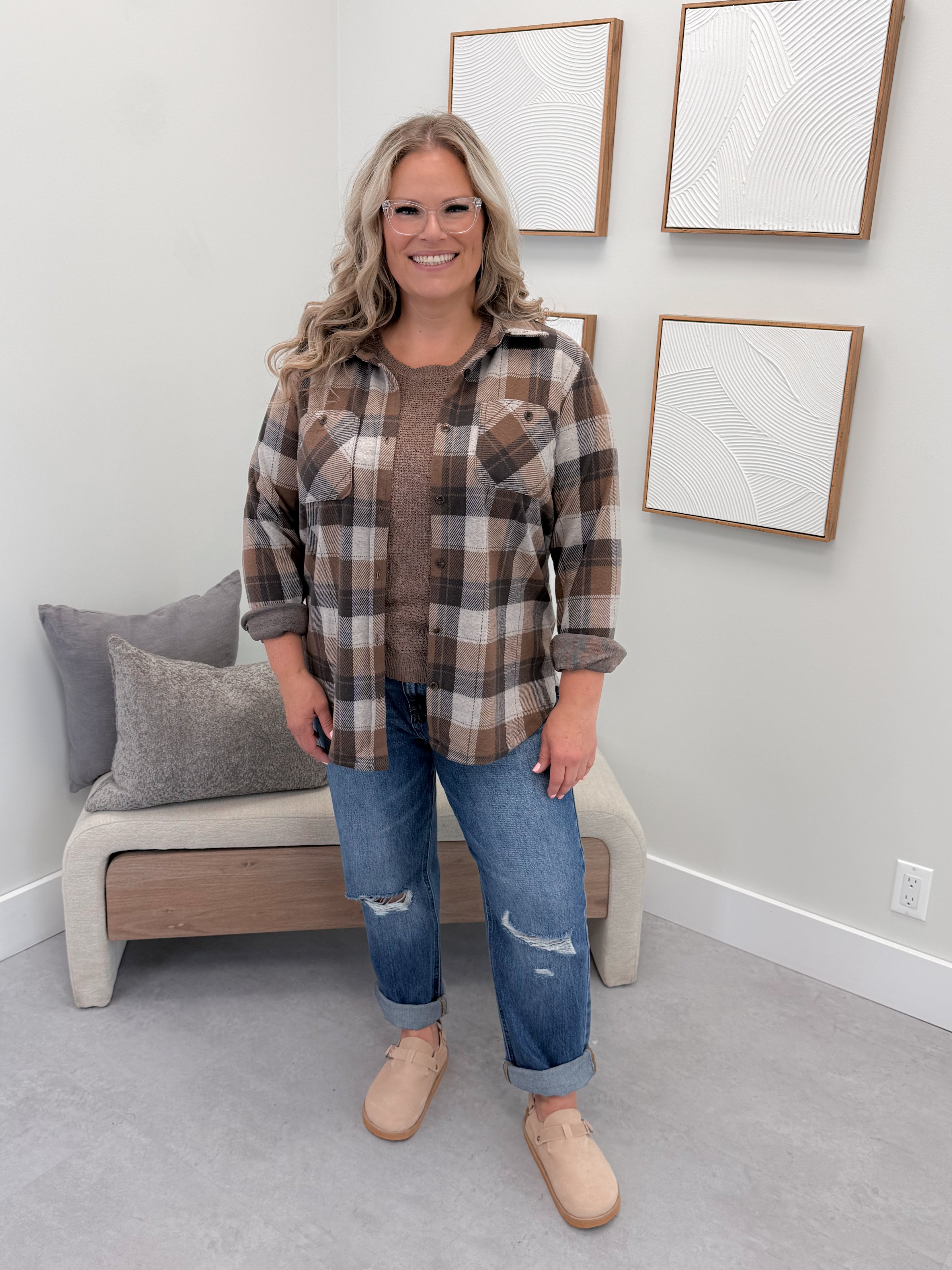 Briar Shacket in Brown Plaid