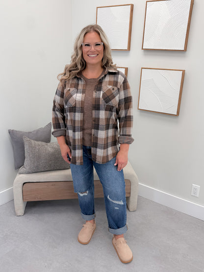 Briar Shacket in Brown Plaid