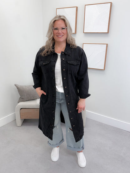 Kylen Long Jean Jacket in Black