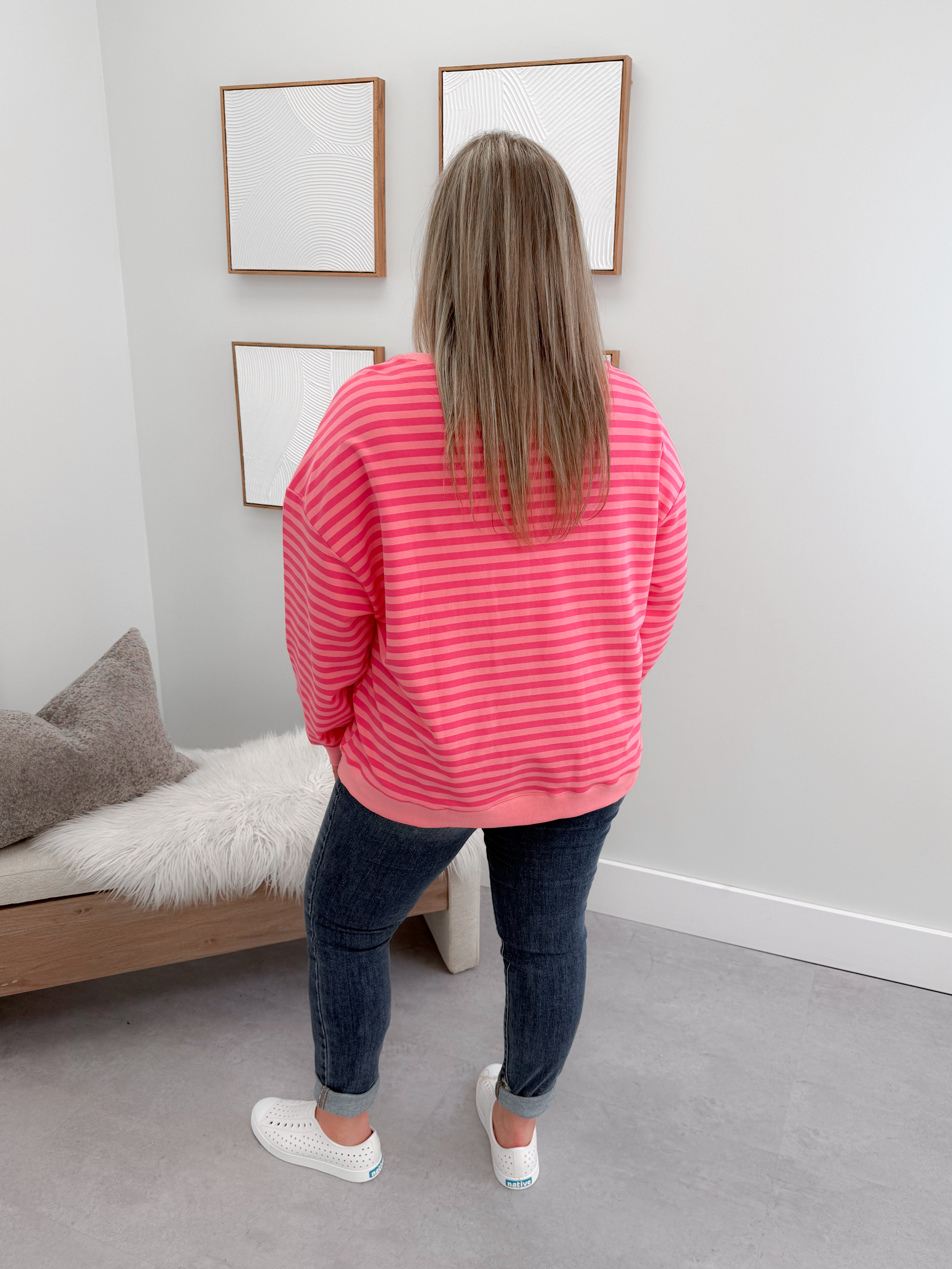 Freya Striped Pullover in Bright Pink