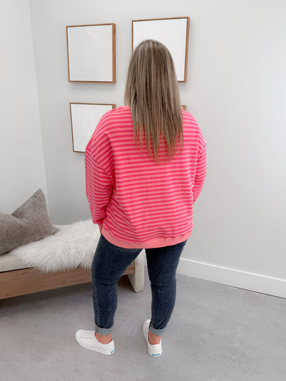 Freya Striped Pullover in Bright Pink