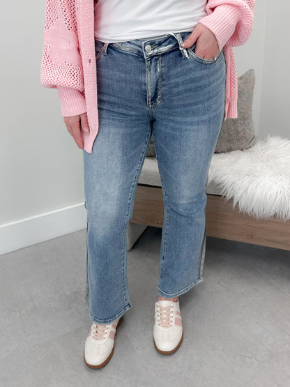 Silver Foil Kick Flare Jeans by Judy Blue