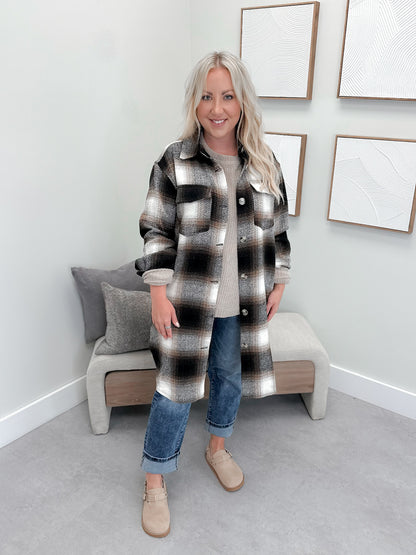 Sarella Plaid Shacket in Brown