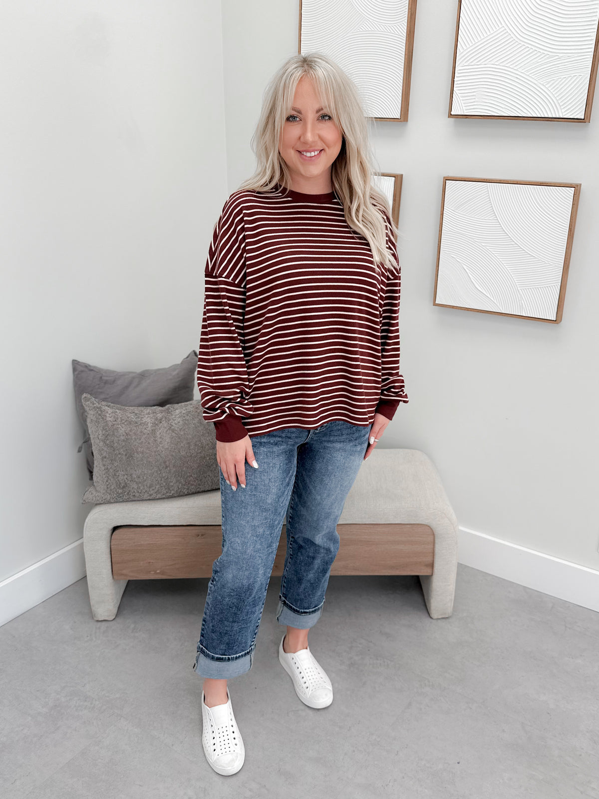 Saylor Stripe Long Sleeve in Burgundy