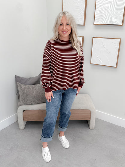 Saylor Stripe Long Sleeve in Burgundy