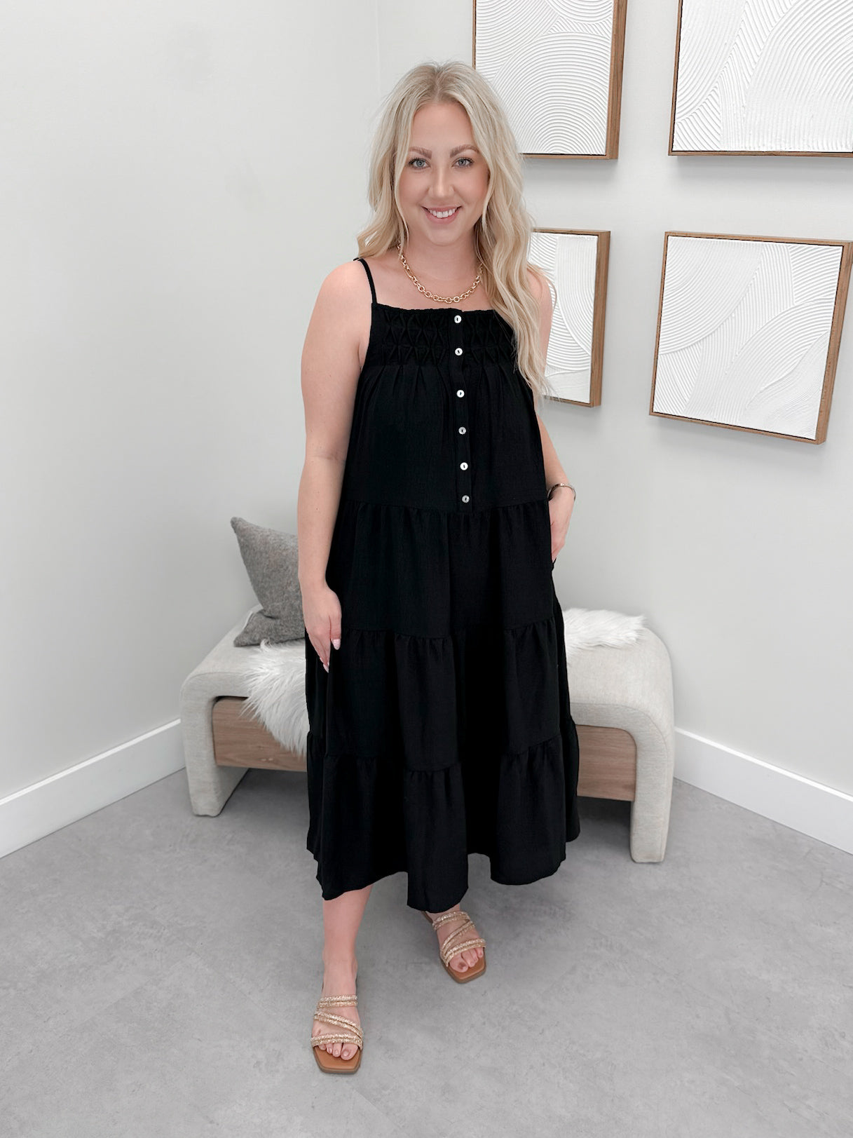 Flynn Tiered Dress in Black