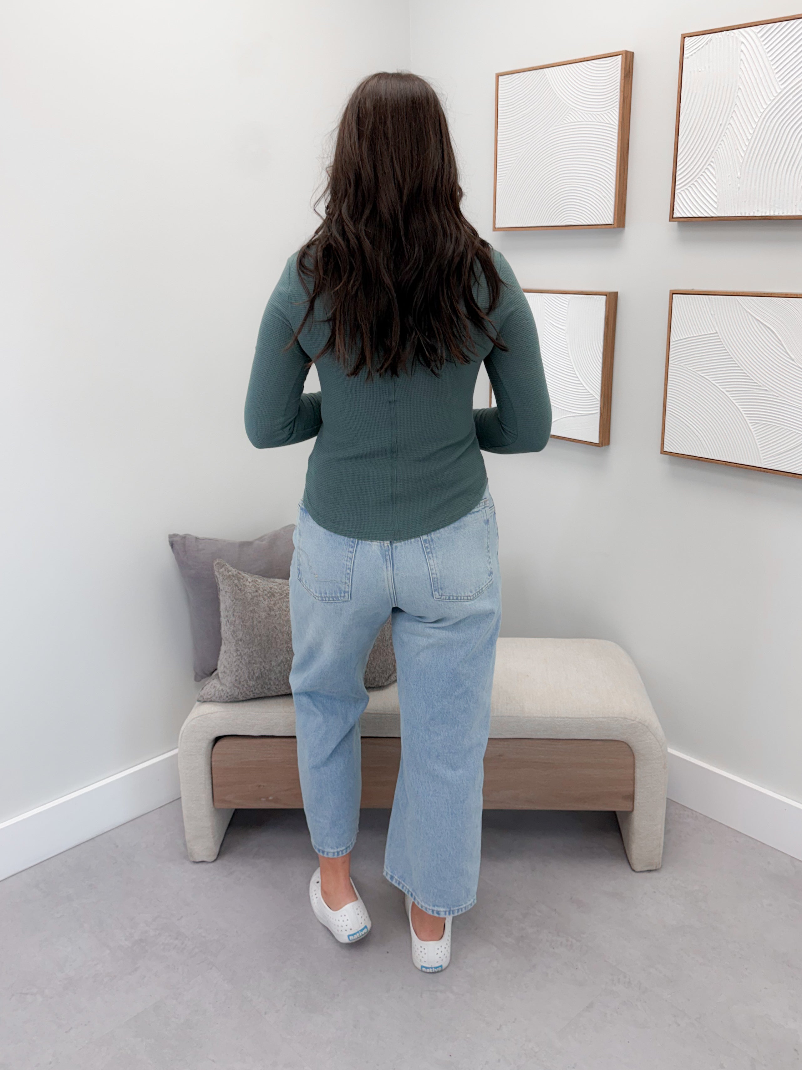 Coming Up Waffle Long Sleeve in Jade