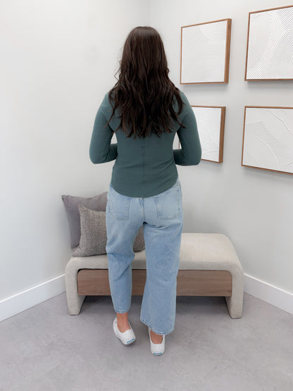 Coming Up Waffle Long Sleeve in Jade