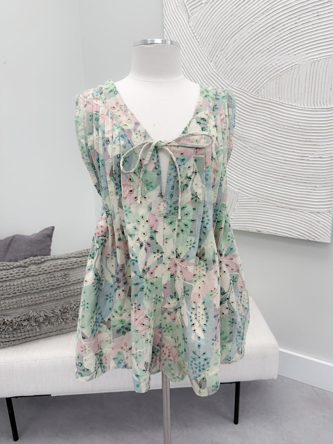 Tayla Eyelet Romper in Green Multi