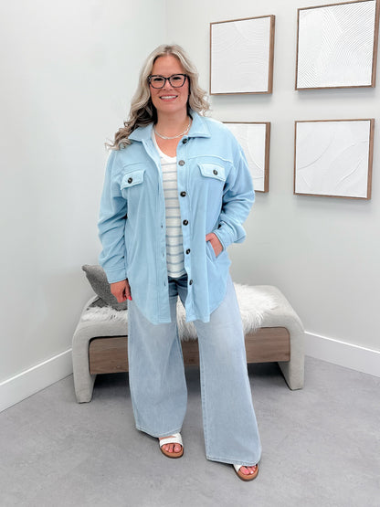 Skyler Fleece Shacket in Blue
