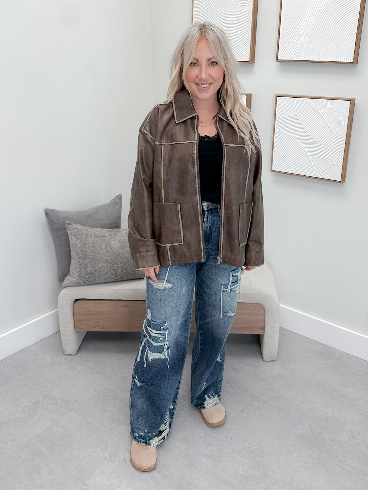 Roddy Vegan Leather Jacket in Brown