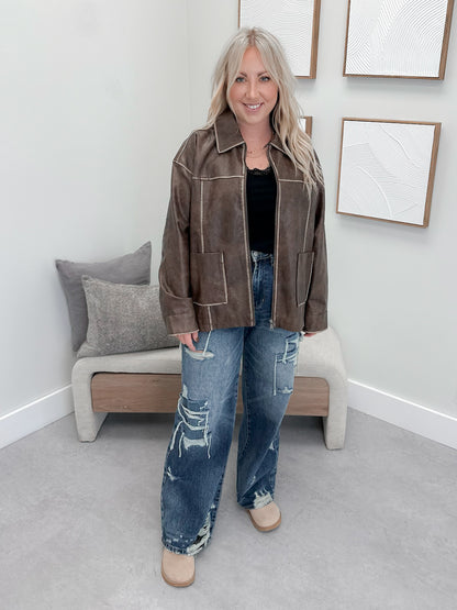 Roddy Vegan Leather Jacket in Brown
