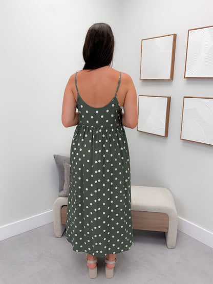 Audrey 2 Piece Dress in Olive Polka Dot