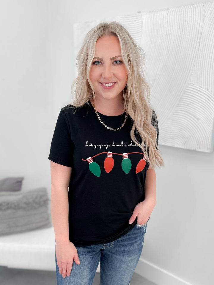 Happy Holidays Tee in Black by Ash + Antler