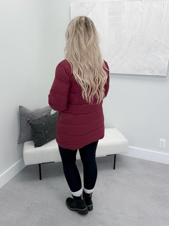 Lightweight Puffer Coat in Burgandy