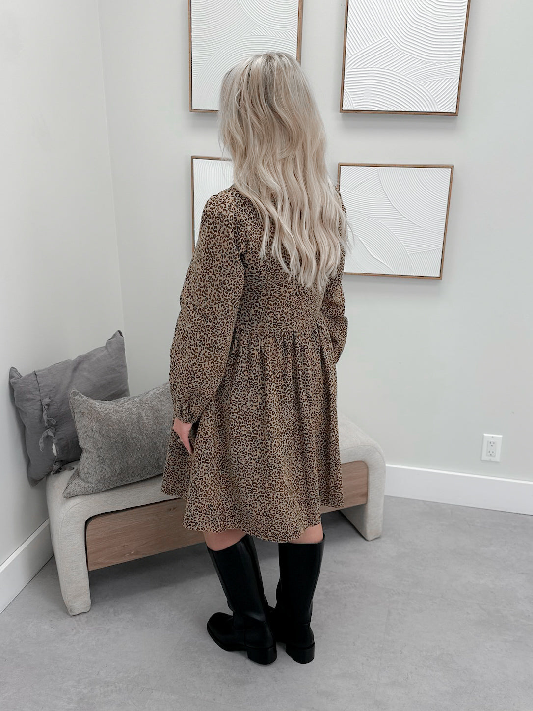 Aftyn Leopard Denim Dress in Camel