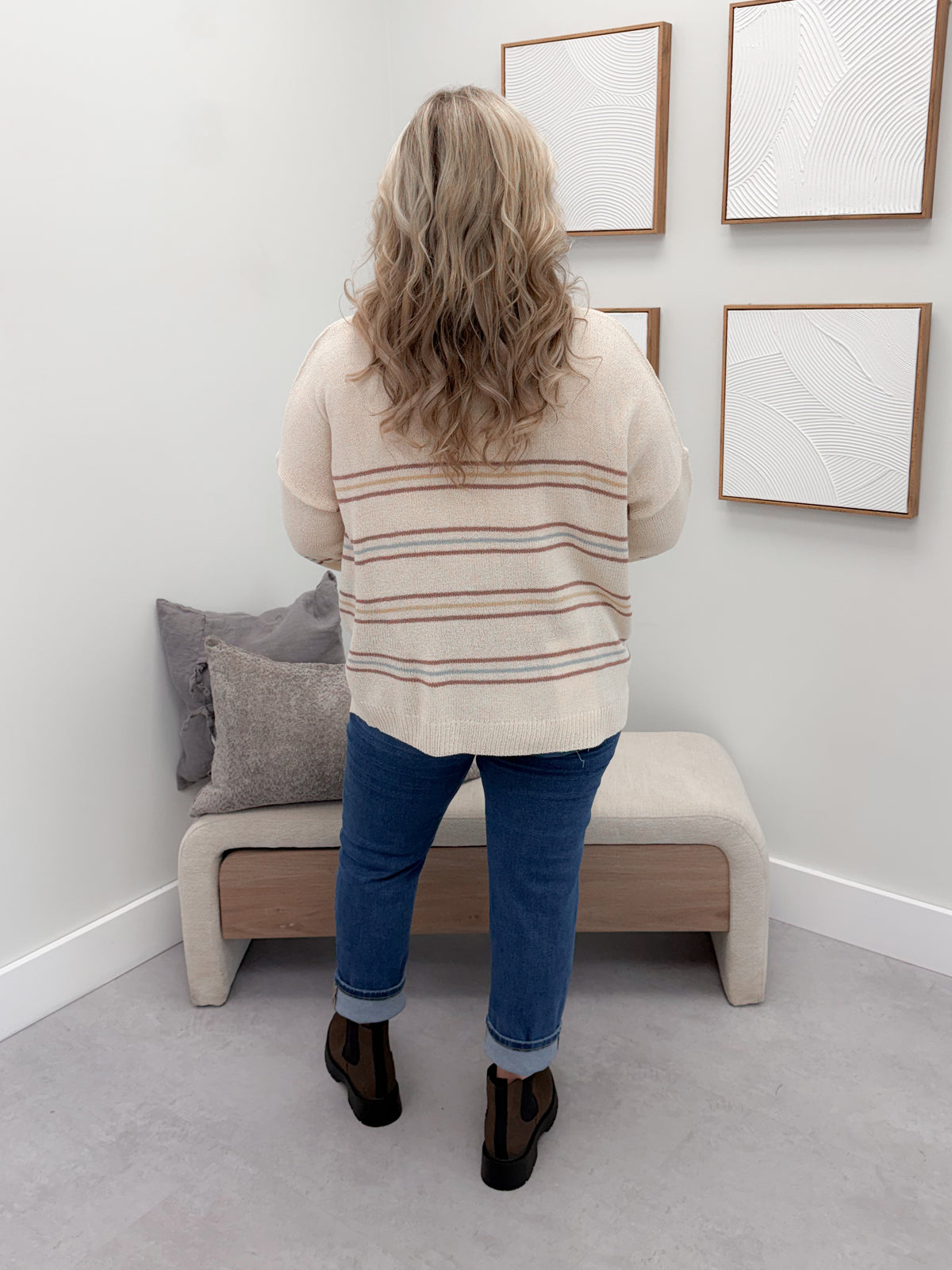 Ariella Striped Sweater in Vanilla
