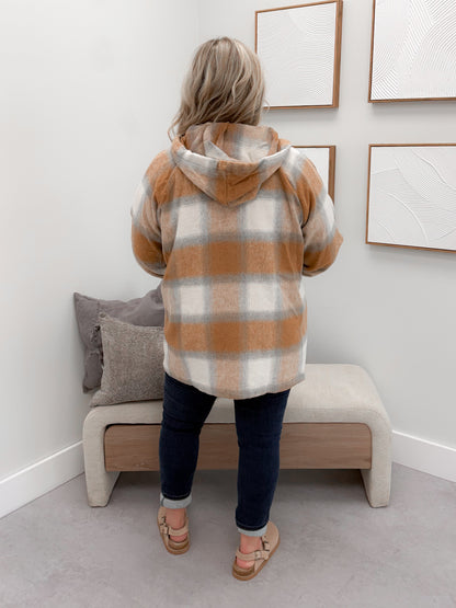 Lowen Hooded Shacket in Camel