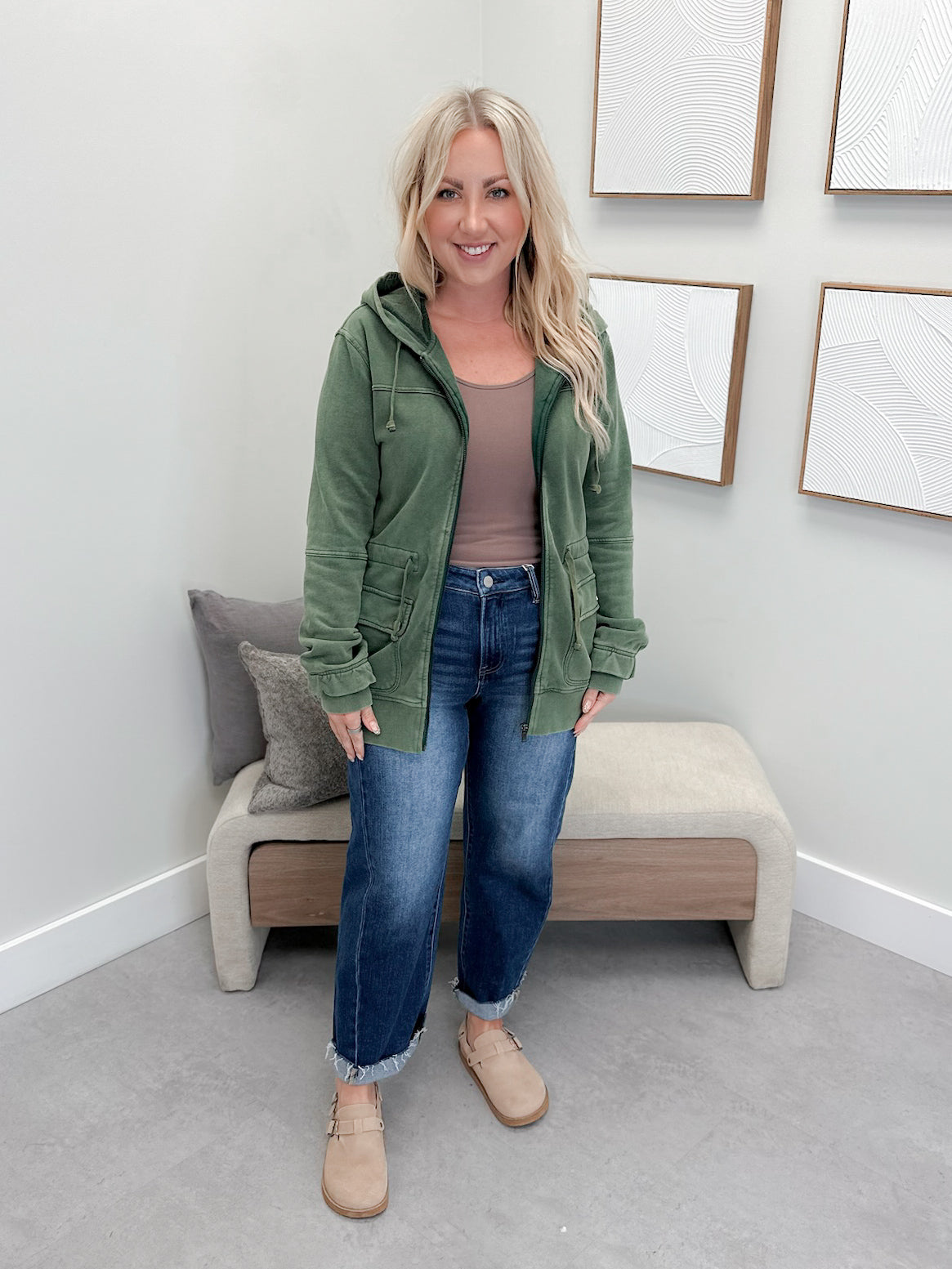 Grab and Glow Jacket in Moss by Ampersand Avenue
