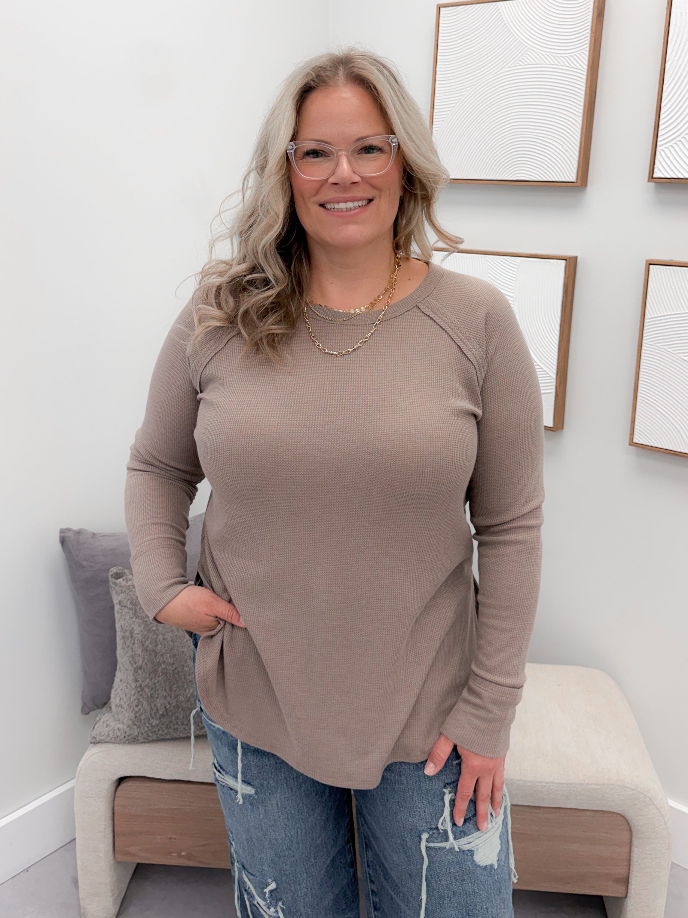 Emory Waffle Long Sleeve in Cocoa