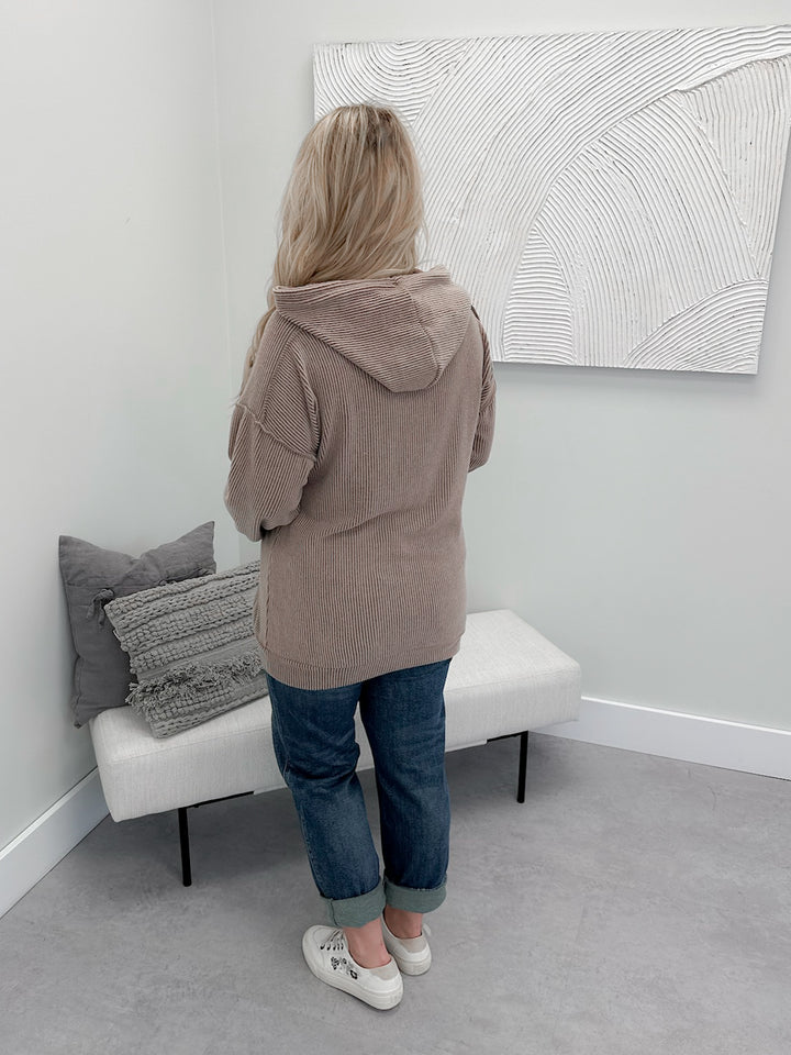 Woodland Ribbed Hoodie in Mocha