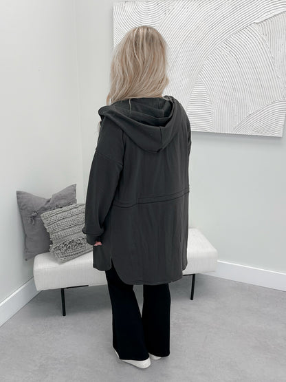 Navi Full Zip Hooded Cardigan in Charcoal