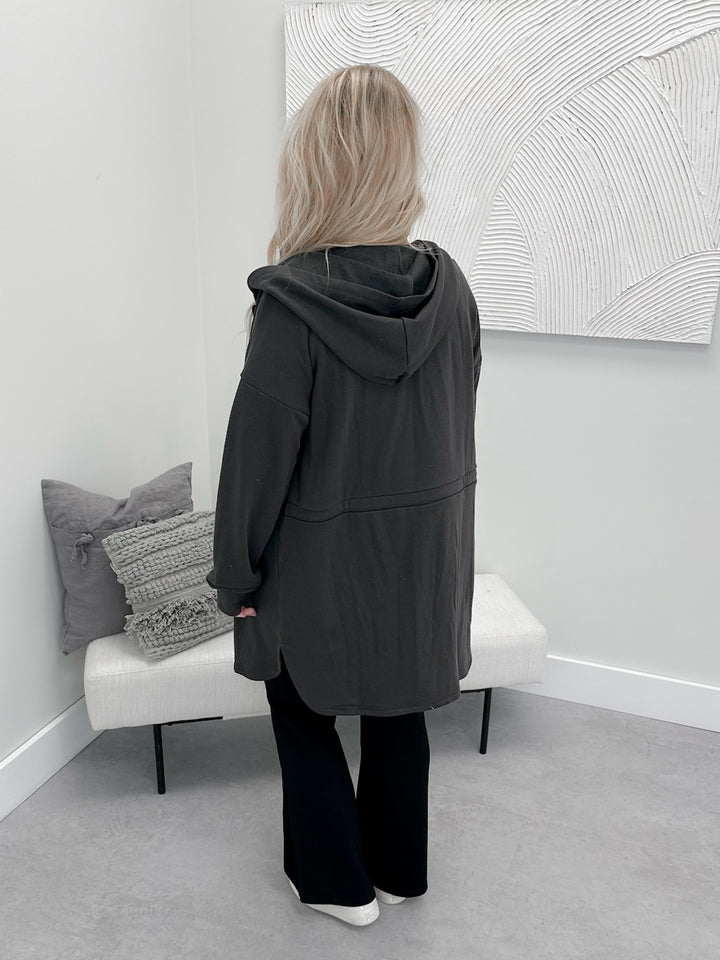 Navi Full Zip Hooded Cardigan in Charcoal