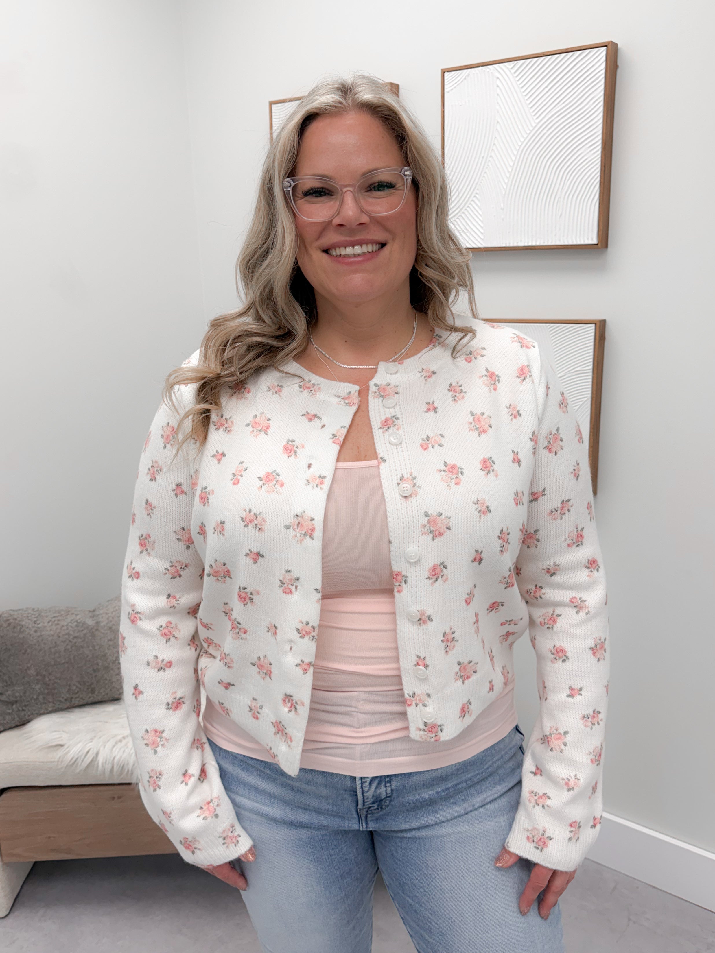 Elizabeth Cardigan in Ivory Rose