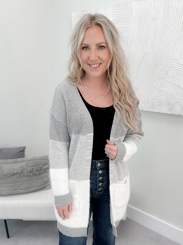 Erin Color Blocked Cardi in Grey