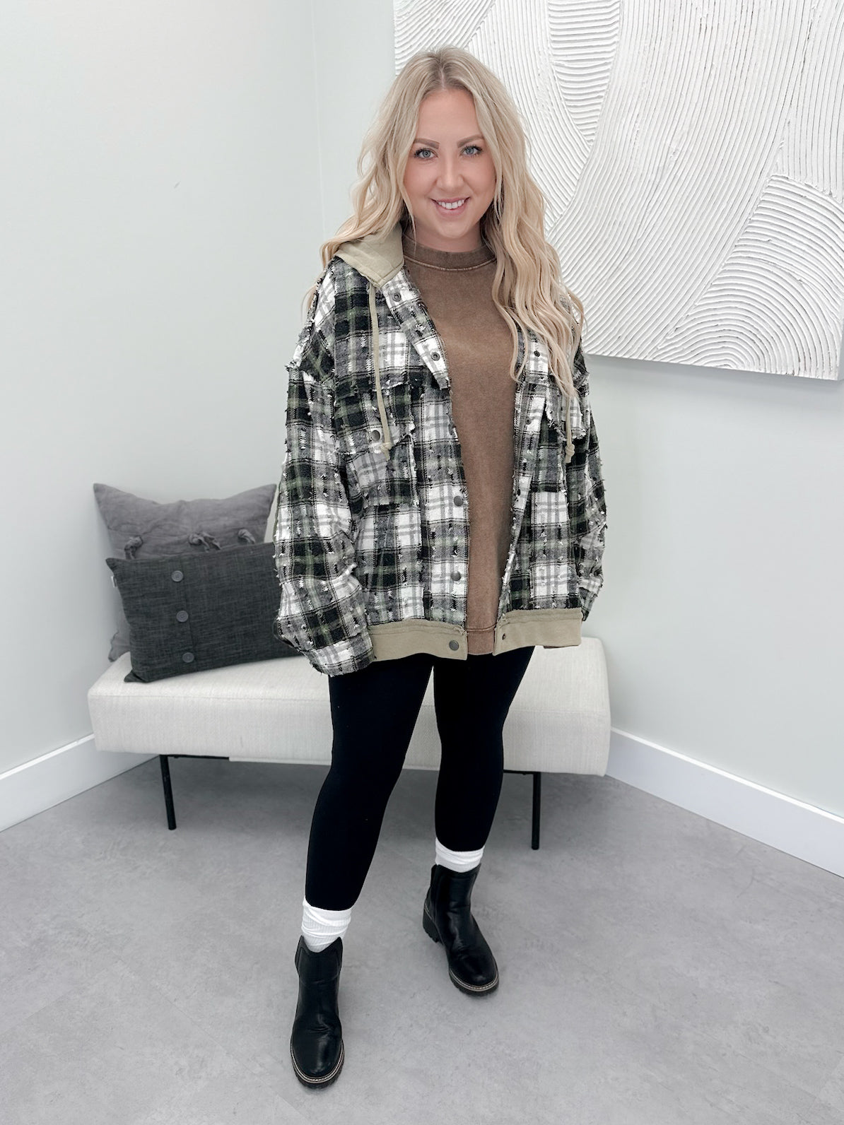 Patched Plaid Shacket by Pol