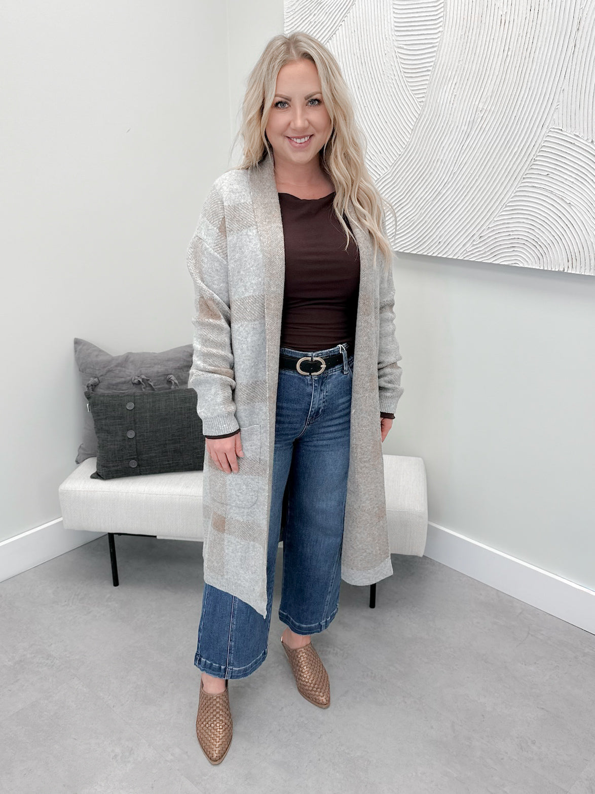 Roxanne Coatigan in Grey Plaid - Small