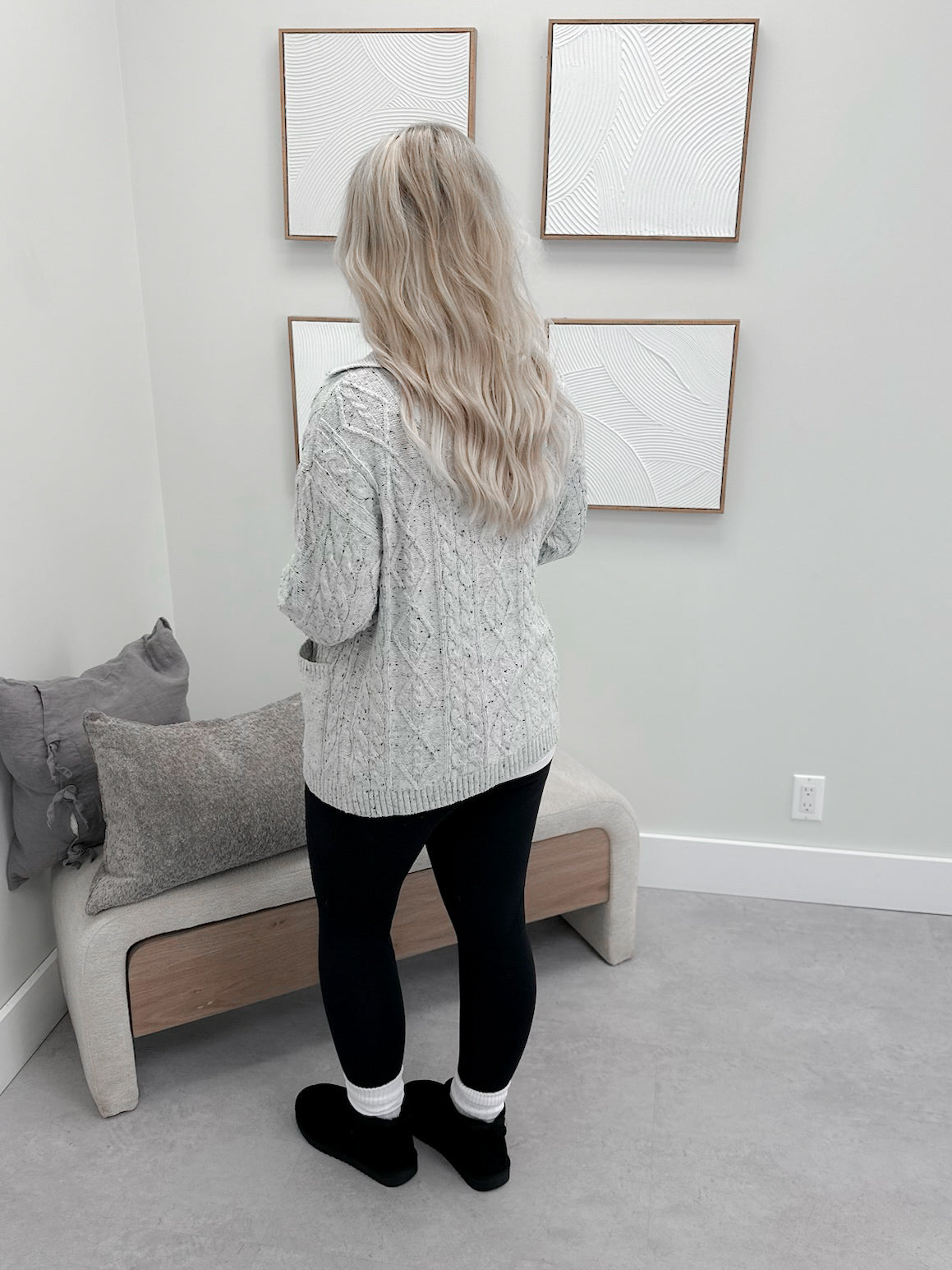 Confetti Dot Cable Cardigan in Grey