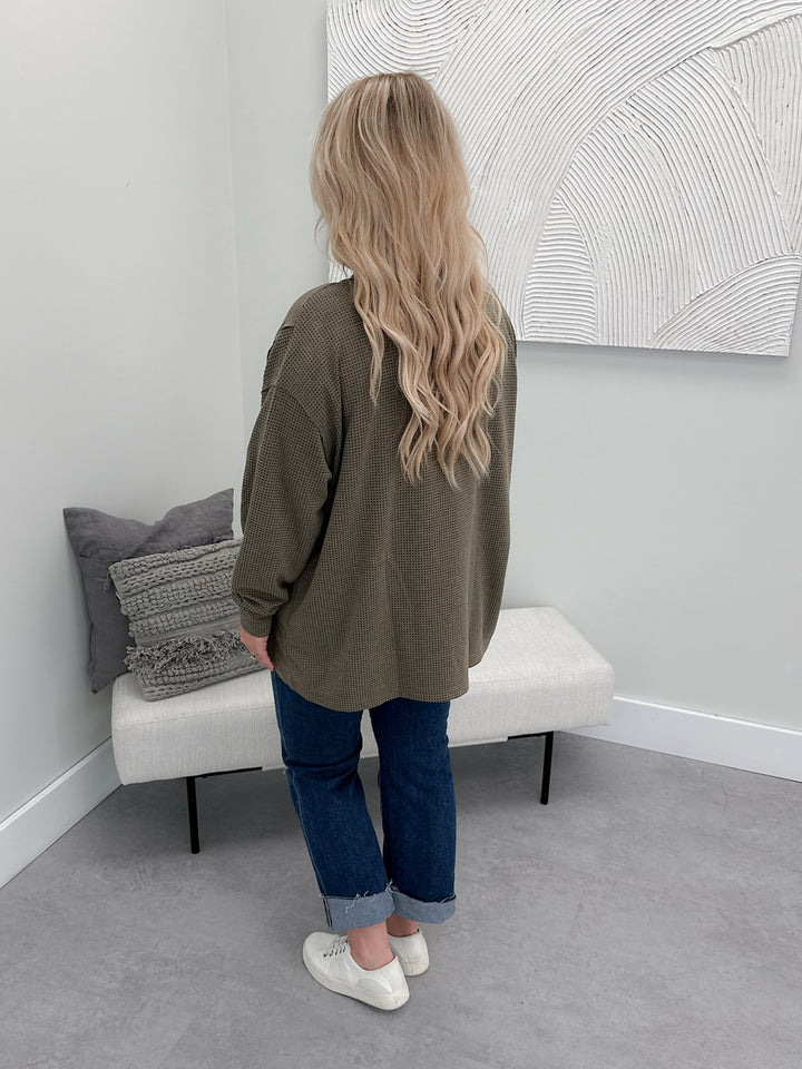Otto Waffle Cardi in Olive