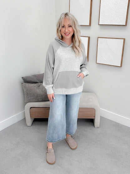 Tiffany Waffle Trim Hoodie in Grey