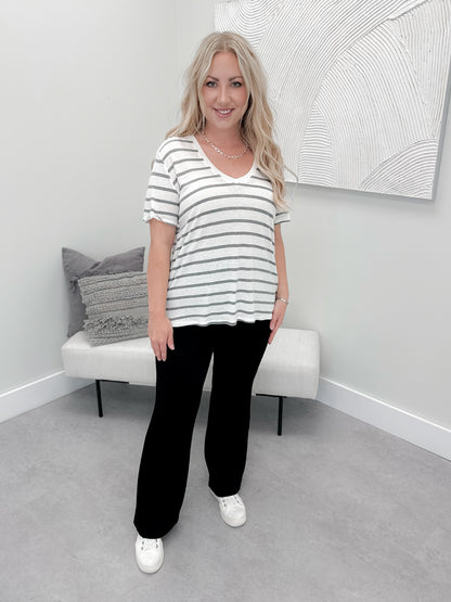 Alanis Striped Tee in Grey - Small