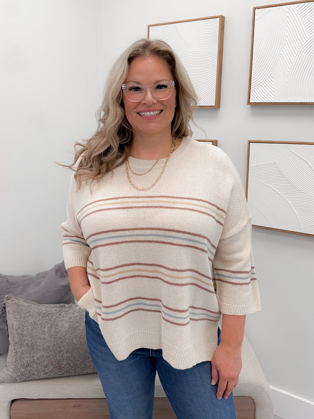 Ariella Striped Sweater in Vanilla