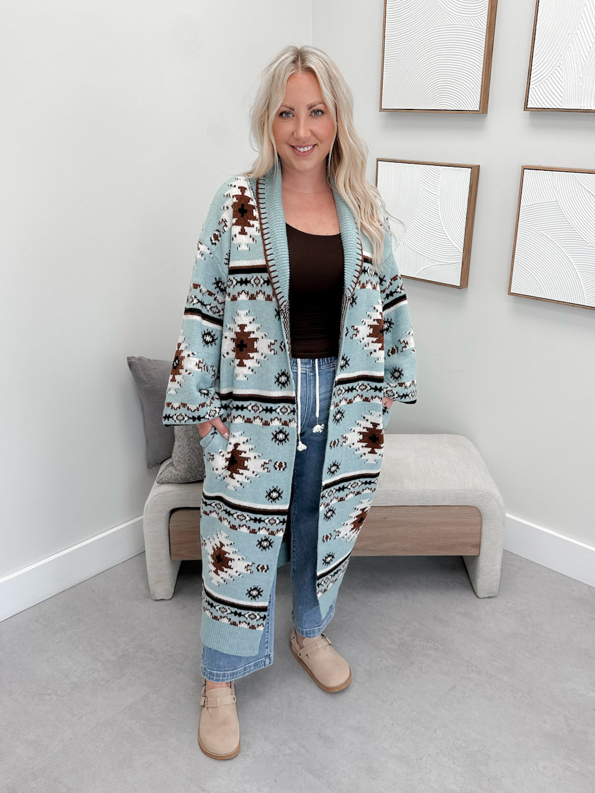 Southwest Long Cardigan in Blue Rust