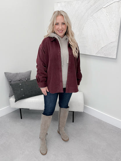 Jane Corduroy Shacket in Plum