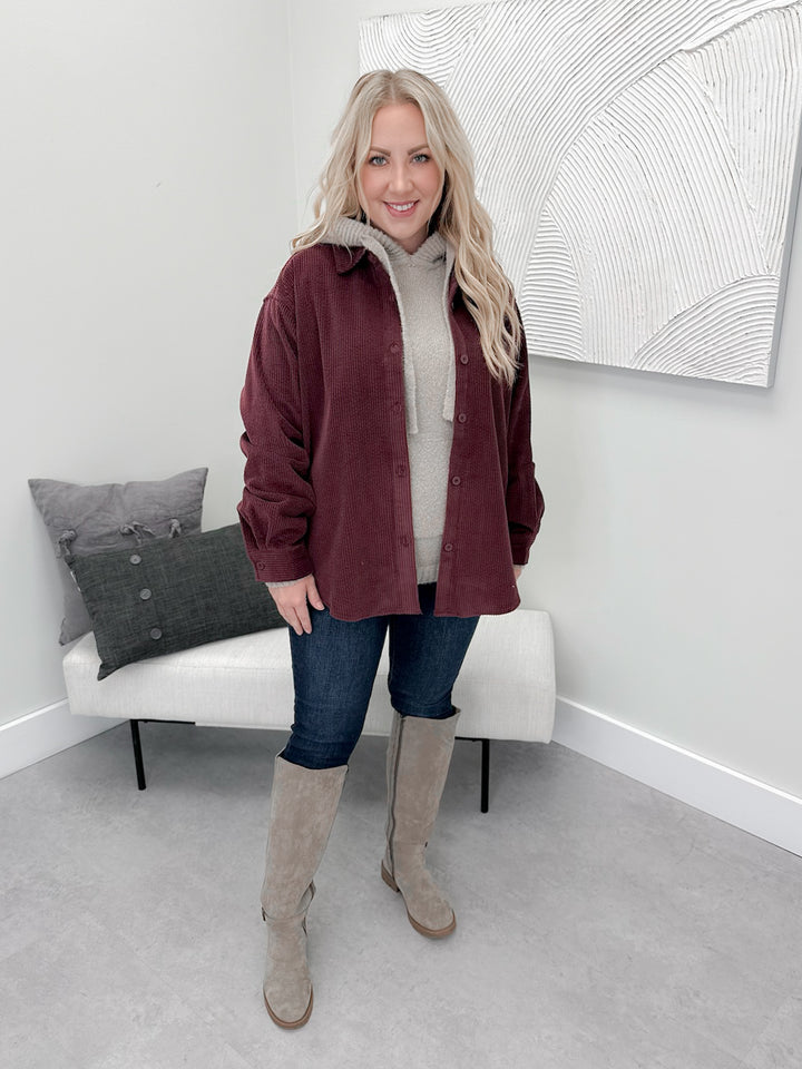 Jane Corduroy Shacket in Plum