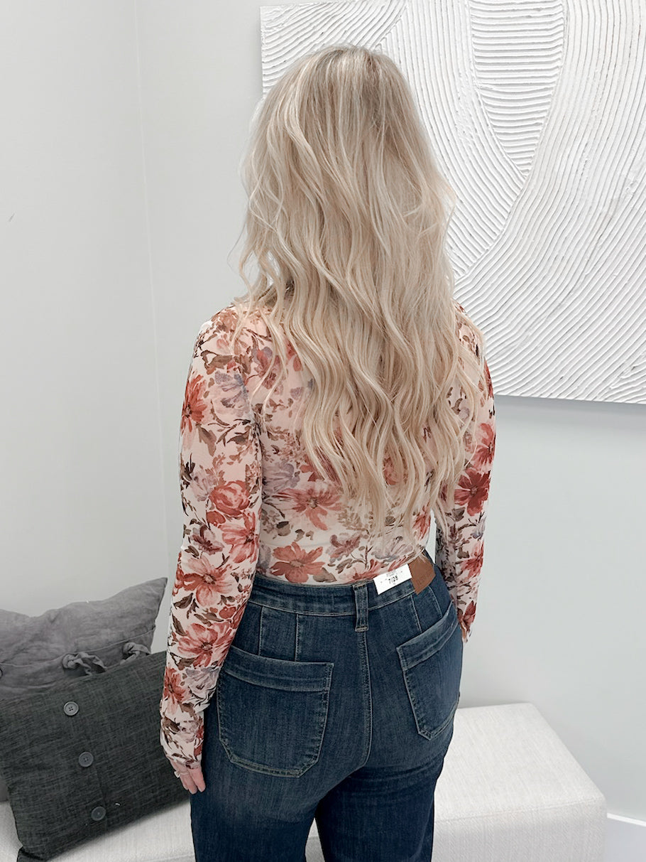 Topside Sheer Floral Overlay Top in Cream